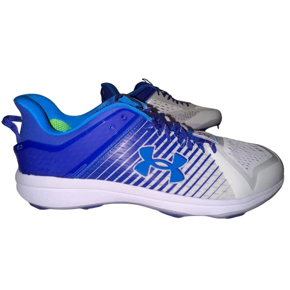 Mens Size 15 Blue & White Under Armour Yard Low MT TPU Baseball Cleats Athletic